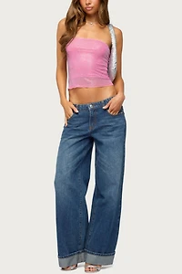 Edikted Olea Rhinestone Mesh Strapless Top