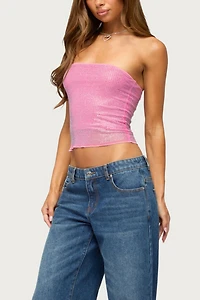 Edikted Olea Rhinestone Mesh Strapless Top