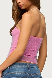Edikted Olea Rhinestone Mesh Strapless Top