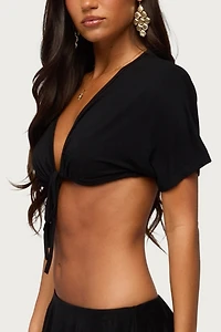 Edikted Micky Tie V Neck Crop Top