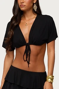 Edikted Micky Tie V Neck Crop Top