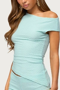 Edikted Atile Asymmetric Off Shoulder Textured Top