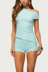 Edikted Atile Asymmetric Off Shoulder Textured Top