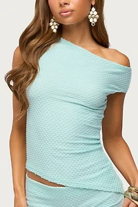 Edikted Atile Asymmetric Off Shoulder Textured Top