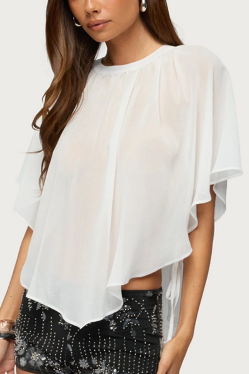Edikted Sable Flowy Asymmetric Chiffon Top