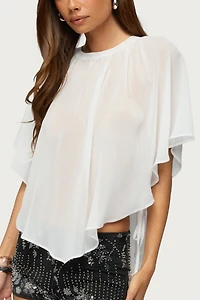 Edikted Sable Flowy Asymmetric Chiffon Top