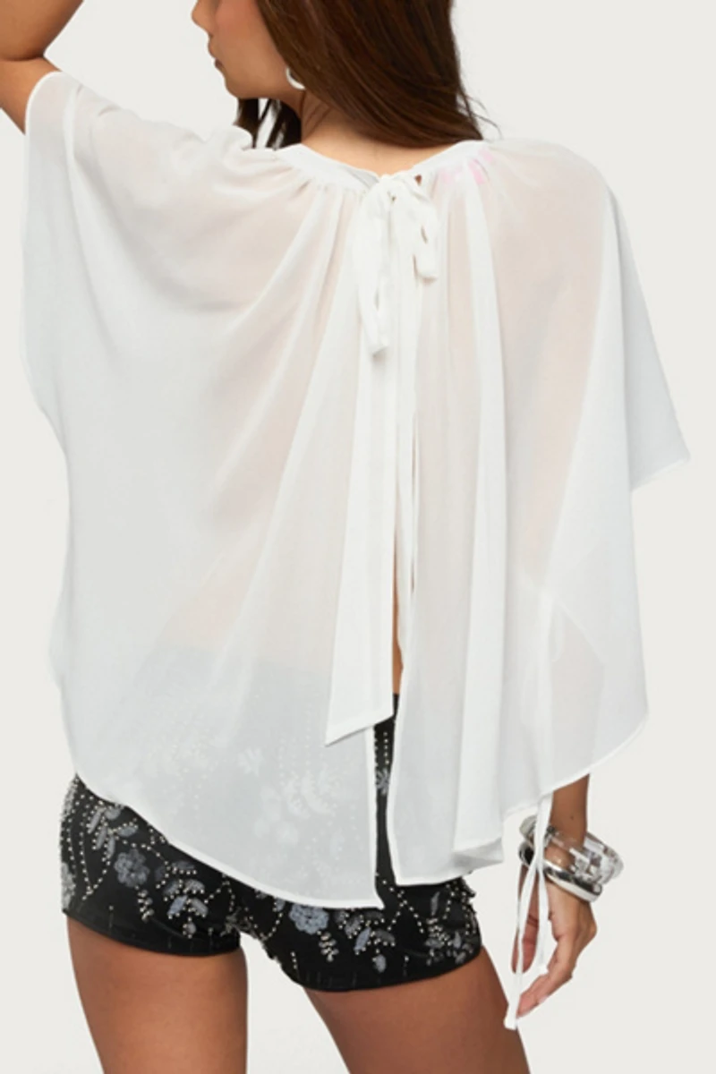 Edikted Sable Flowy Asymmetric Chiffon Top