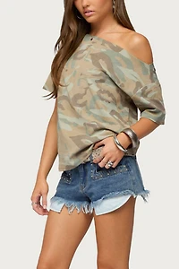 Edikted Miltah Camo Off Shoulder Top
