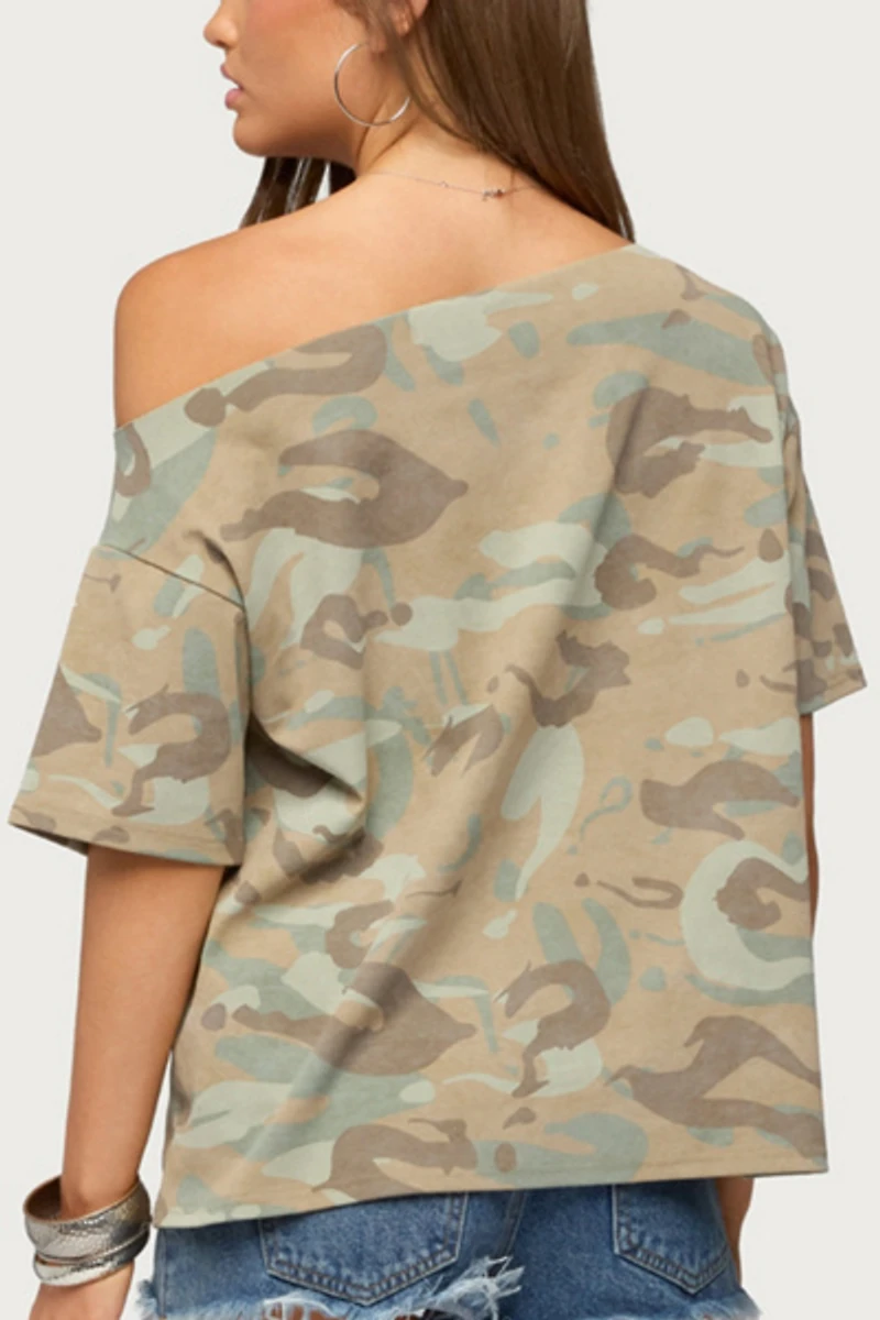 Edikted Miltah Camo Off Shoulder Top