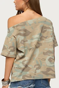 Edikted Miltah Camo Off Shoulder Top