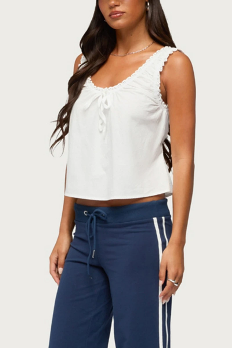 Edikted Edyth Tie Front Cotton Tank Top