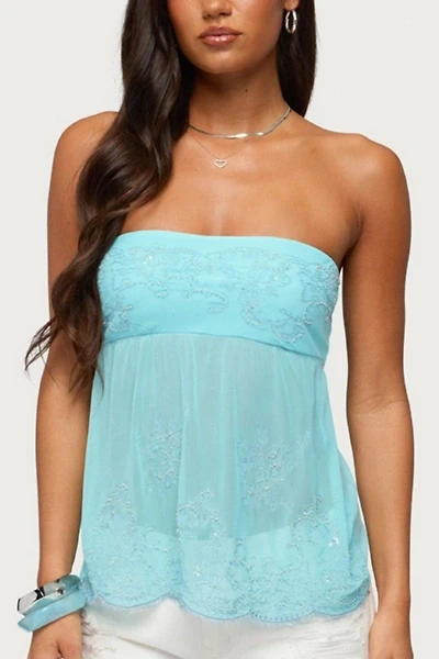 Edikted Corra Rhinestone Lace Cutout Top
