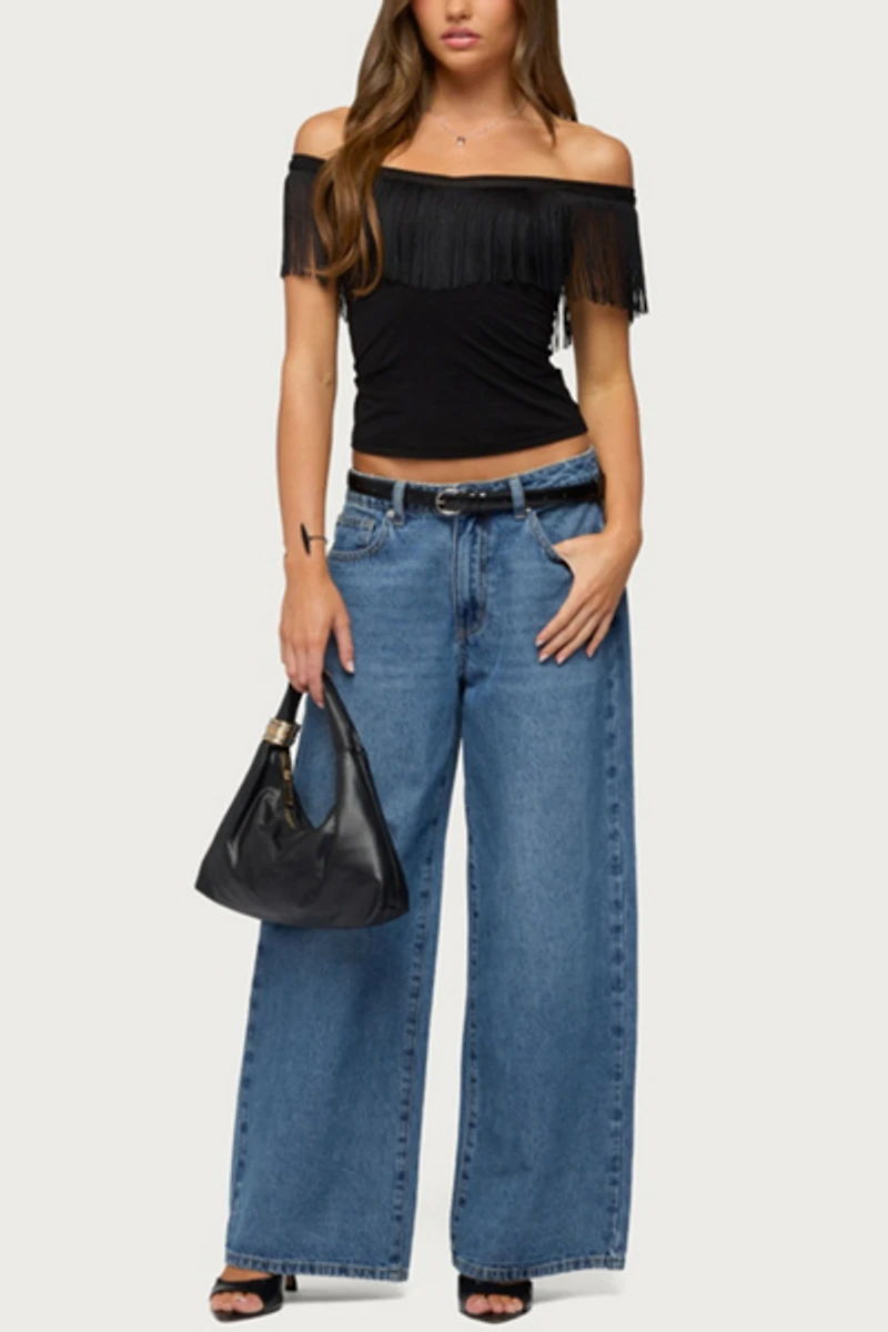 Edikted Catelina Fringe Off Shoulder Top
