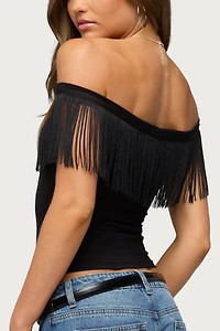 Edikted Catelina Fringe Off Shoulder Top