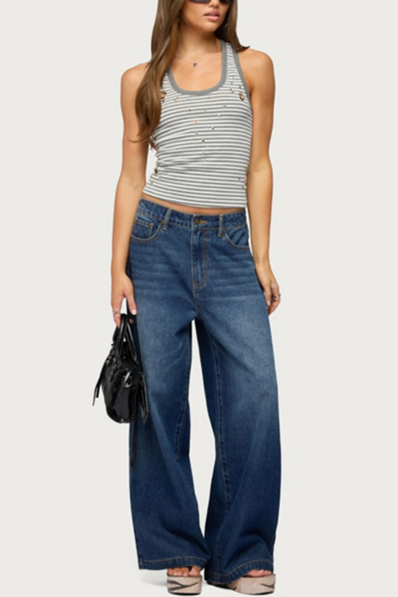 Edikted Sindy Grommet & Stud Striped Tank Top