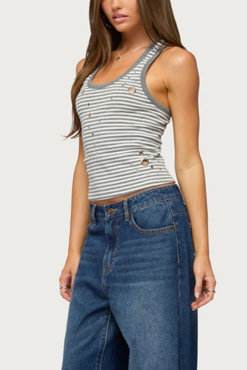 Edikted Sindy Grommet & Stud Striped Tank Top