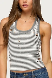 Edikted Sindy Grommet & Stud Striped Tank Top