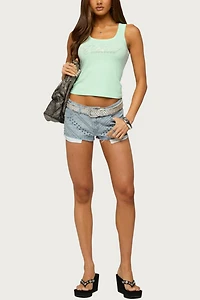 Edikted Star Rhinestone Ribbed Tank Top
