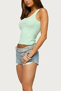 Edikted Star Rhinestone Ribbed Tank Top