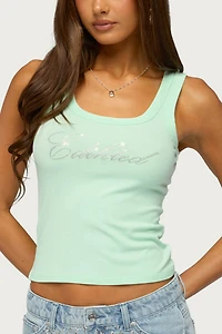Edikted Star Rhinestone Ribbed Tank Top