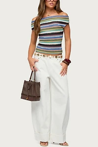 Edikted Irenea Striped Knit Off Shoulder Top