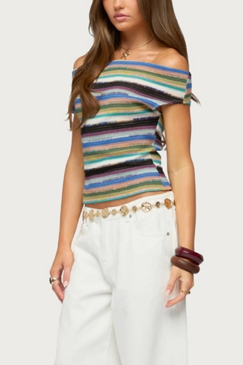 Edikted Irenea Striped Knit Off Shoulder Top