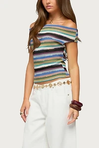 Edikted Irenea Striped Knit Off Shoulder Top