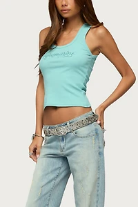 Edikted Aquaramine Rhinestone Ribbed Tank Top
