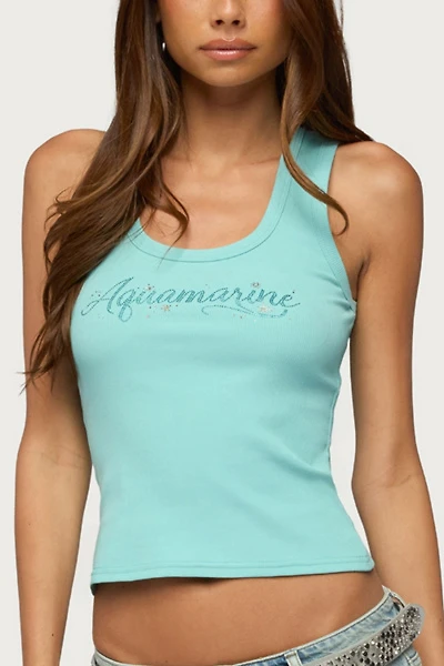 Edikted Aquaramine Rhinestone Ribbed Tank Top