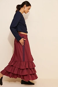 BDG Track Angel Tiered Ruffle Nylon Maxi Skirt