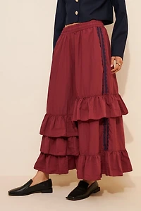 BDG Track Angel Tiered Ruffle Nylon Maxi Skirt