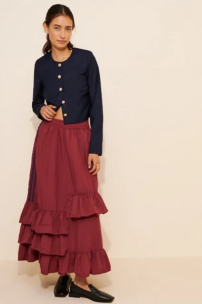 BDG Track Angel Tiered Ruffle Nylon Maxi Skirt