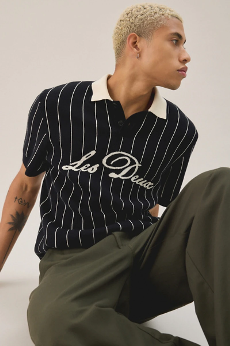 Les Deux Pinstripe Short Sleeve Sweater