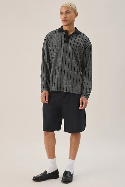 Les Deux Jacquard Pinstripe Long Sleeve Polo Shirt