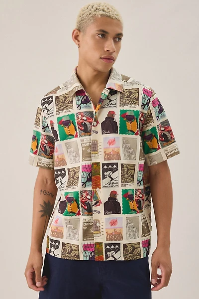 Les Deux Allover Stamp Pattern Short Sleeve Shirt