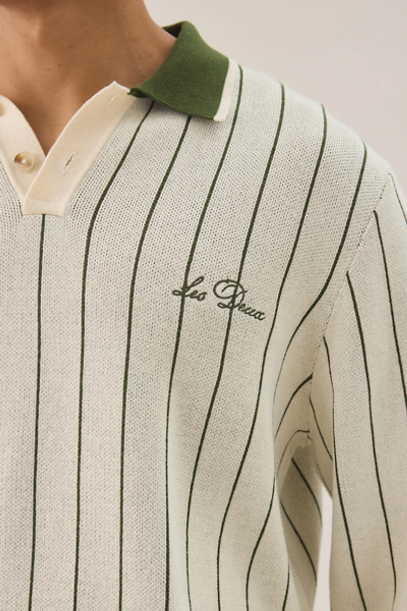 Les Deux Striped Melange Rugby Polo Shirt