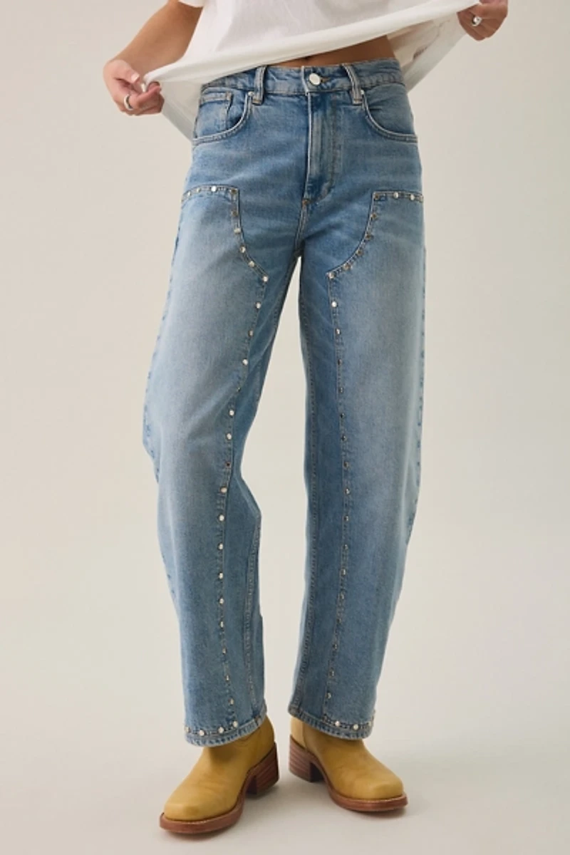 AllSaints Sadie Studded High-Rise Barrel Leg Jeans