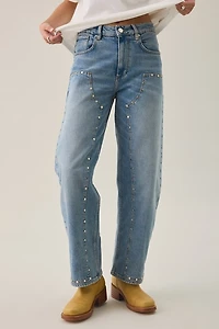 AllSaints Sadie Studded High-Rise Barrel Leg Jeans