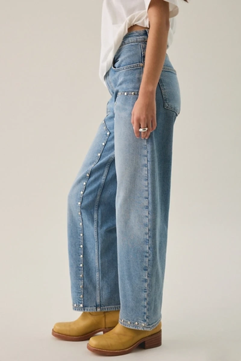 AllSaints Sadie Studded High-Rise Barrel Leg Jeans