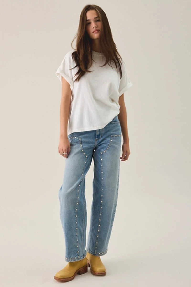 AllSaints Sadie Studded High-Rise Barrel Leg Jeans
