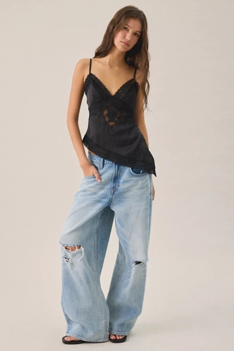Kimchi Blue Florrie Asymmetric Lace Trim Satin Cami