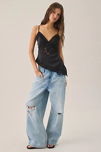 Kimchi Blue Florrie Asymmetric Lace Trim Satin Cami