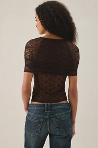 Lioness Bella Vita Sheer Lace Foldover Top