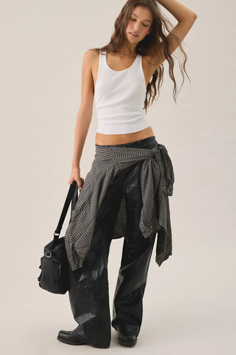 Lioness Top Model Embossed Faux Leather Baggy Straight Leg Pants