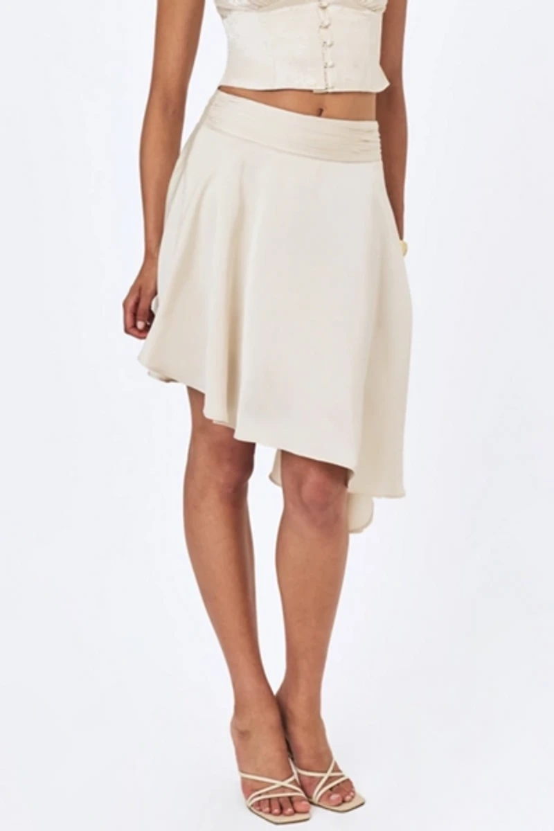Miss Circle Galina Satin Asymmetrical Midi Skirt