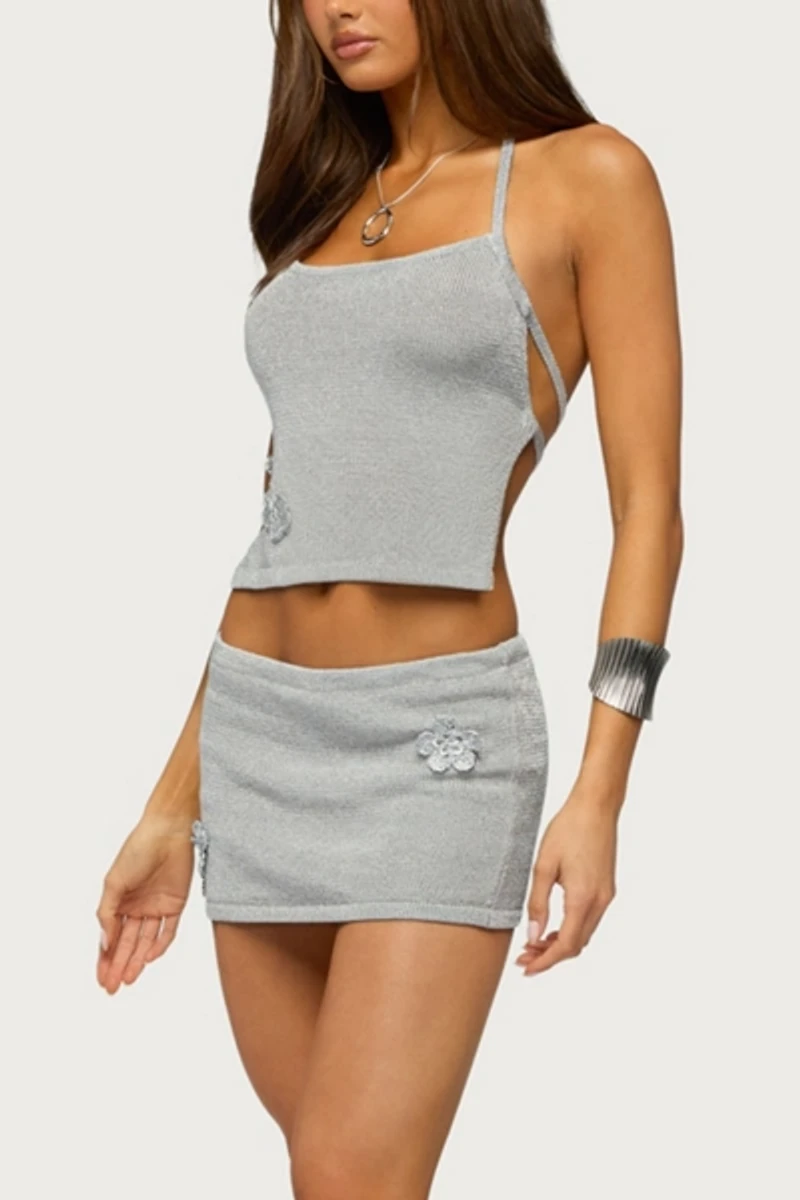 Edikted Teagyn Metallic Knit Mini Skort