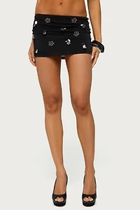 Edikted Juanie Bead & Sequin Mesh Mini Skirt