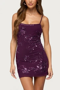 Edikted Zammy Bead & Sequin Mini Dress