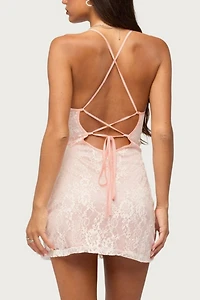 Edikted Vida Backless Sequin Lace Mini Dress