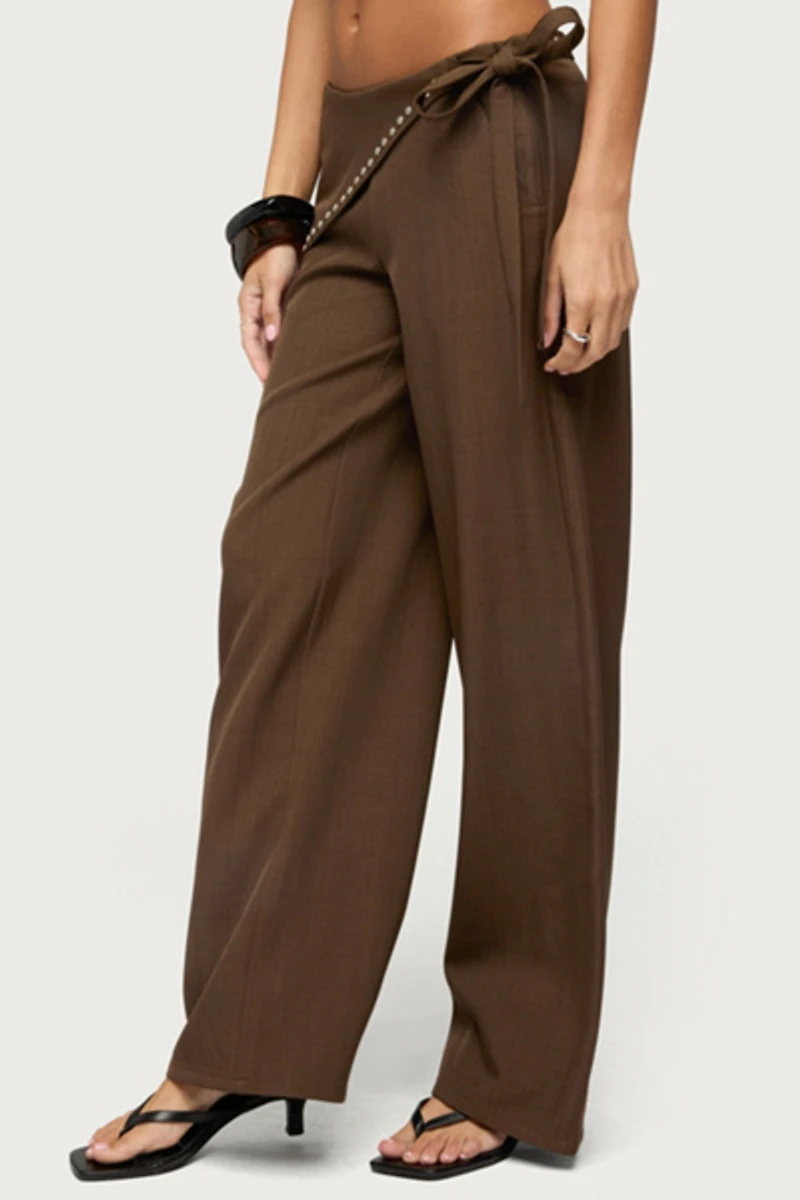 Edikted Avery Studded Foldover Straight Leg Pants